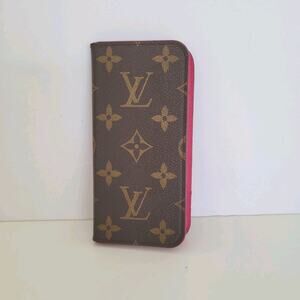 Authentic Louis Vuitton Monogram Folio iPhone 7 Case Brown Pink Hard Phone Case
